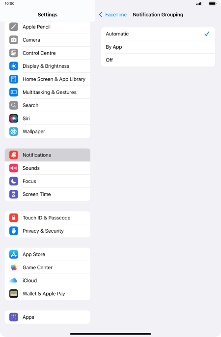 Press the required setting.