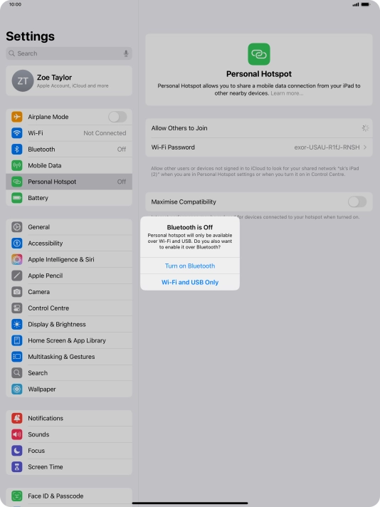 If Wi-Fi is turned on, press Wi-Fi and USB Only.