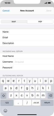 Press Username and key in the username for your email account.