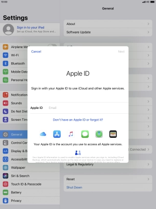 If you don t have an Apple ID, press Don't have an Apple ID or forgot it? and follow the instructions on the screen to create an Apple ID.