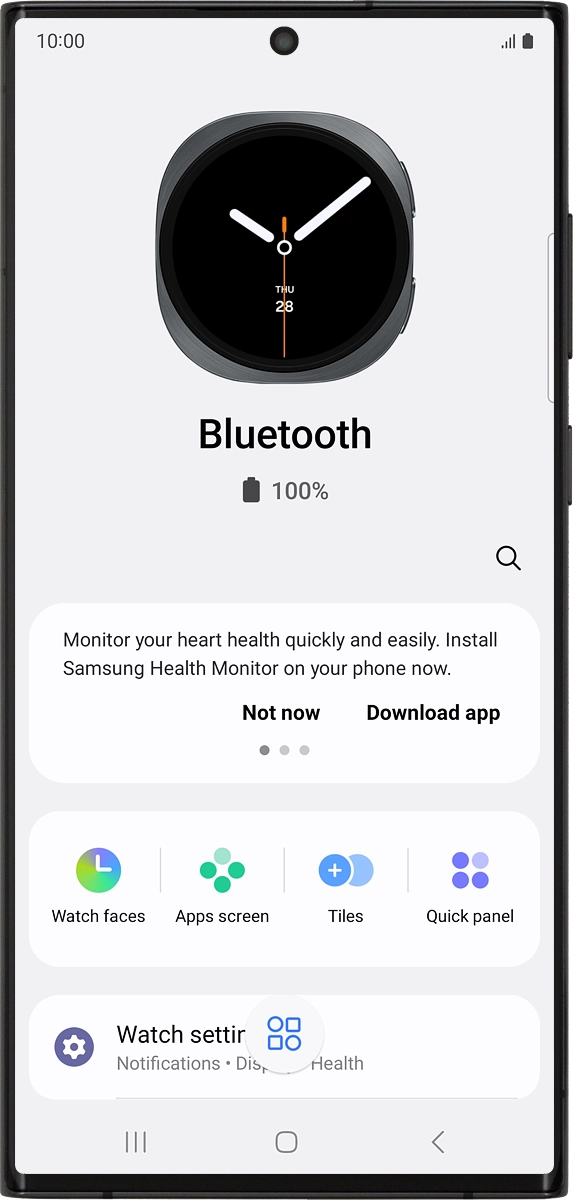 On your phone: When this screen is displayed, your smartwatch is activated and synchronised with your phone.