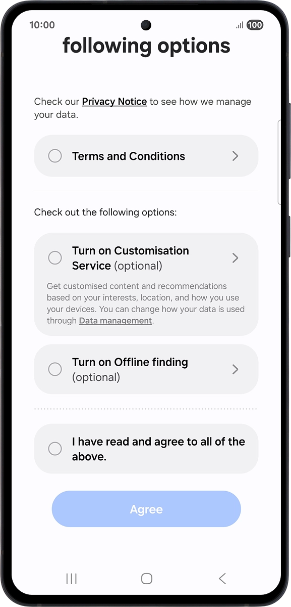 On your phone: Press the fields next to the required settings.