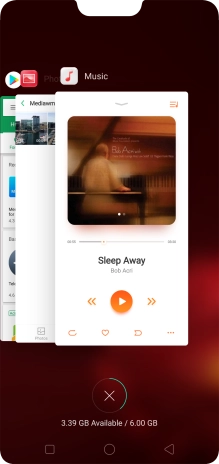 To end one running application, slide your finger upwards on the required application.