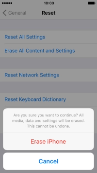 Press Erase iPhone. Wait a moment while the factory default settings are restored. 
Follow the instructions on the screen to set up your phone and prepare it for use.