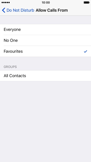 Press the required setting to select which contacts can call you even though Do Not Disturb is turned on.