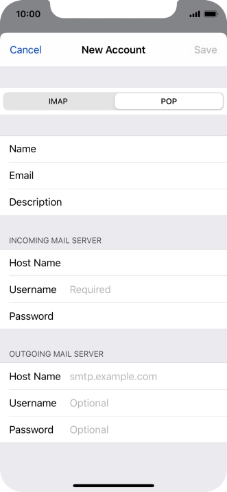 Press Username and key in the username for your email account.