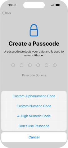 Follow the instructions on the screen to turn on use of phone lock code or press Don't Use Passcode.