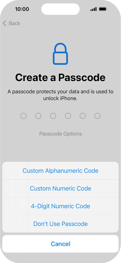 Follow the instructions on the screen to turn on use of phone lock code or press Don't Use Passcode.