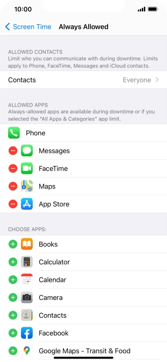 Press the remove icon next to the required app to remove it from the list of allowed apps during Downtime.