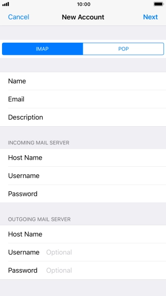 Press Username and key in the username for your email account. Please note that if you're using Vodafone's outgoing server, leave the username field empty.