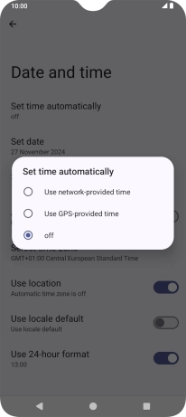 Press Use network provided time to turn on the function.