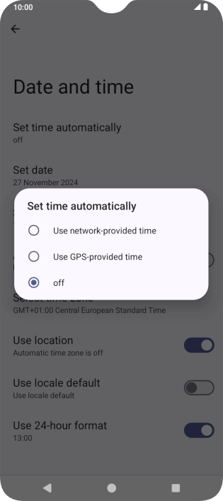 Press Use network provided time to turn on the function.