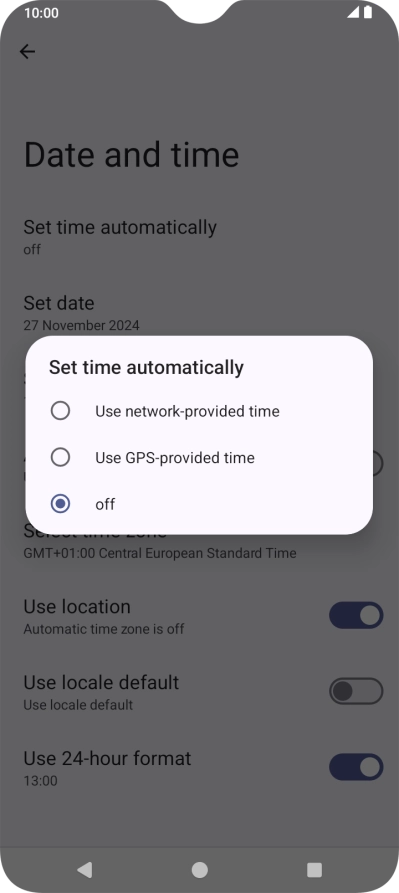 Press Use network provided time to turn on the function.
