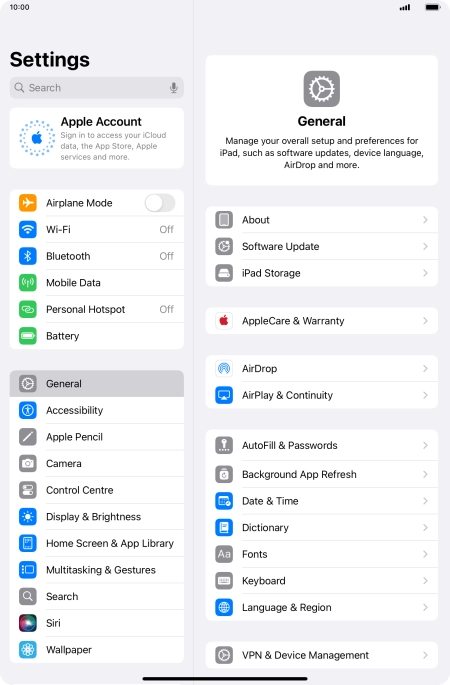 Press Apple Account.