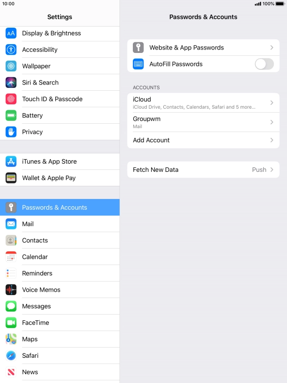Press the name of the email account you've just set up.