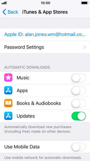 Press the indicator next to the required content type to turn the function on or off.