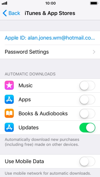 Press the indicator next to the required content type to turn the function on or off.