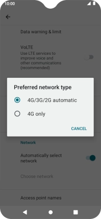 Press the required network mode.