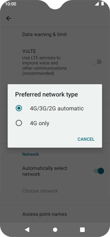 Press the required network mode.