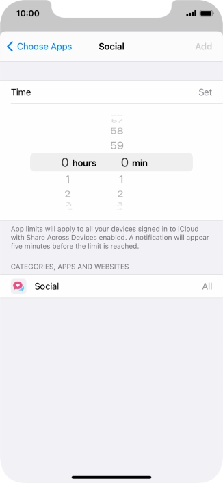 Set the required time limit for use of the selected category.