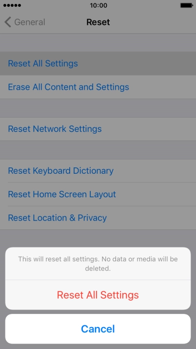 Press Reset All Settings.