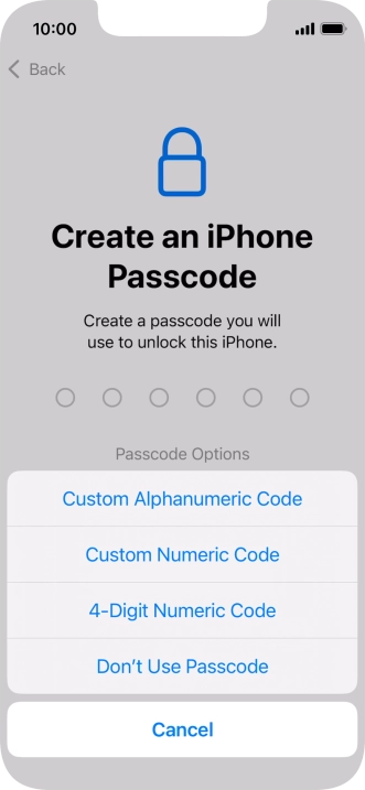 Follow the instructions on the screen to turn on use of phone lock code or press Don't Use Passcode.