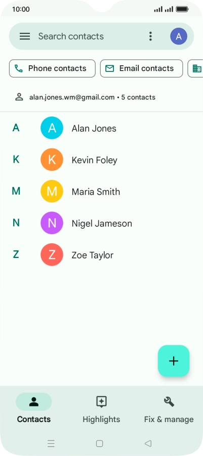 Press the required contact.