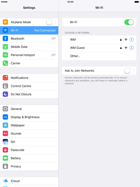 Press the required Wi-Fi network and key in the password for the Wi-Fi network.