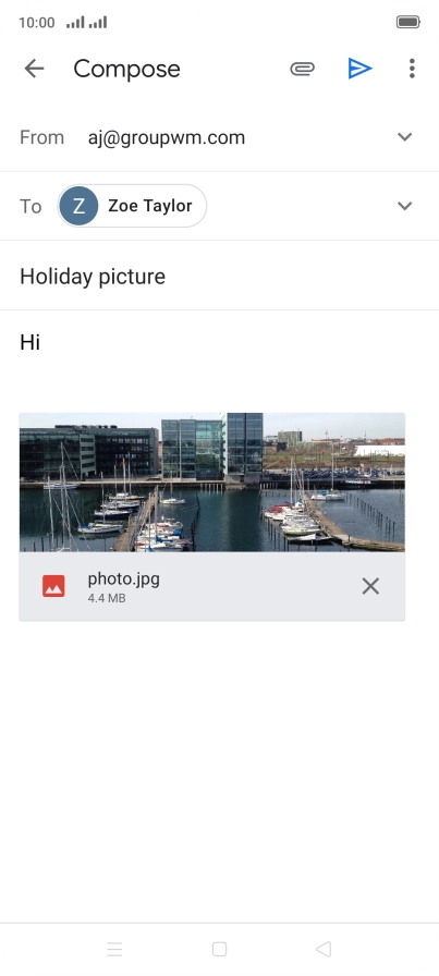 Press the send icon when you've finished your email message.