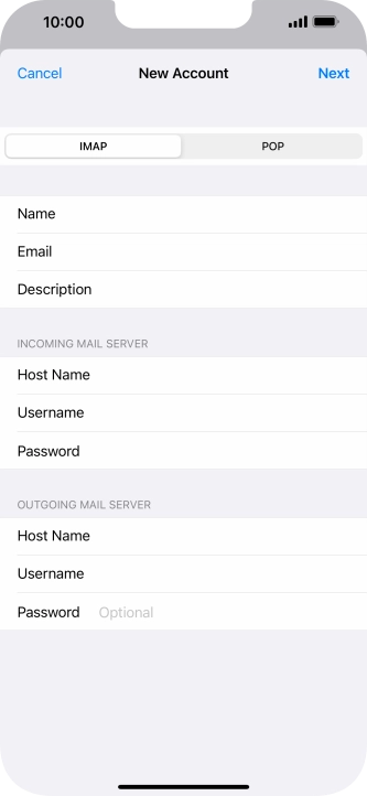 Press Password and key in the password for your email account. Please note that if you're using Vodafone's outgoing server, leave the password field empty.