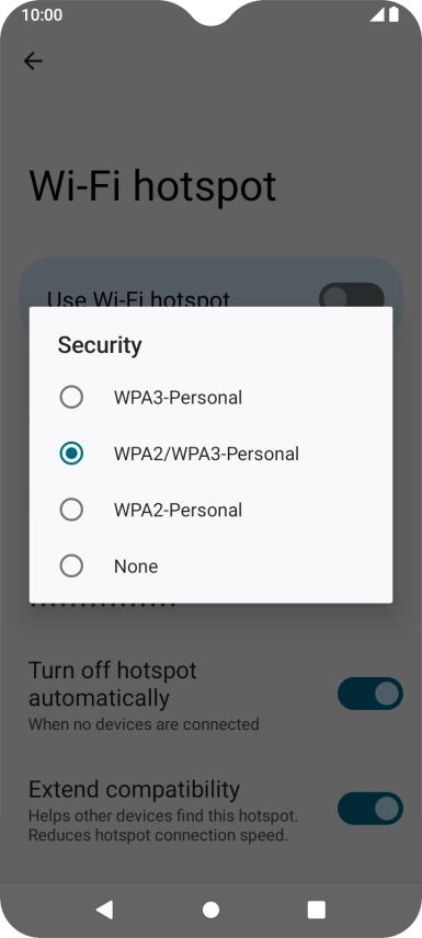 Press WPA3-Personal to password protect your Wi-Fi hotspot.