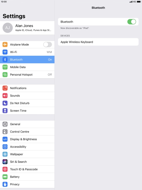 Press the required Bluetooth device and follow the instructions on the screen to pair the device with your tablet.