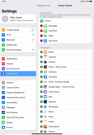 Press the remove icon next to the required app to remove it from the list of allowed apps during Downtime.