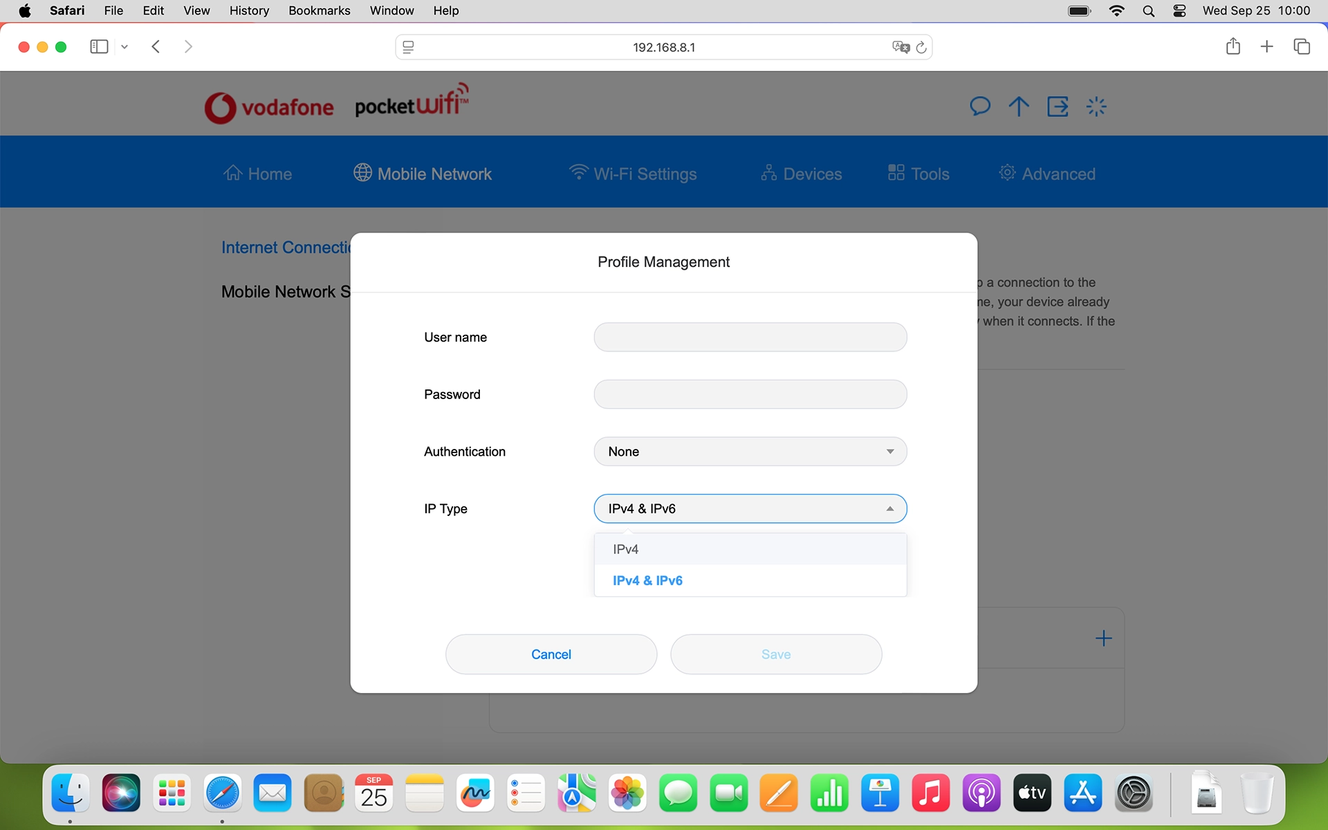 Click the required setting.
