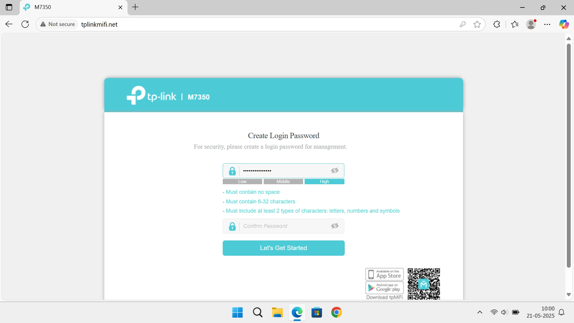 Click Confirm Password and key in the selected password again.