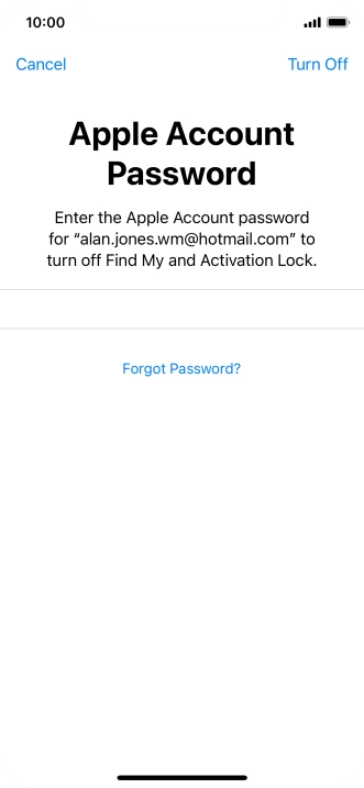 Key in the password for your Apple ID and press Turn Off. Wait a moment while the factory default settings are restored. Follow the instructions on the screen to set up your phone and prepare it for use.