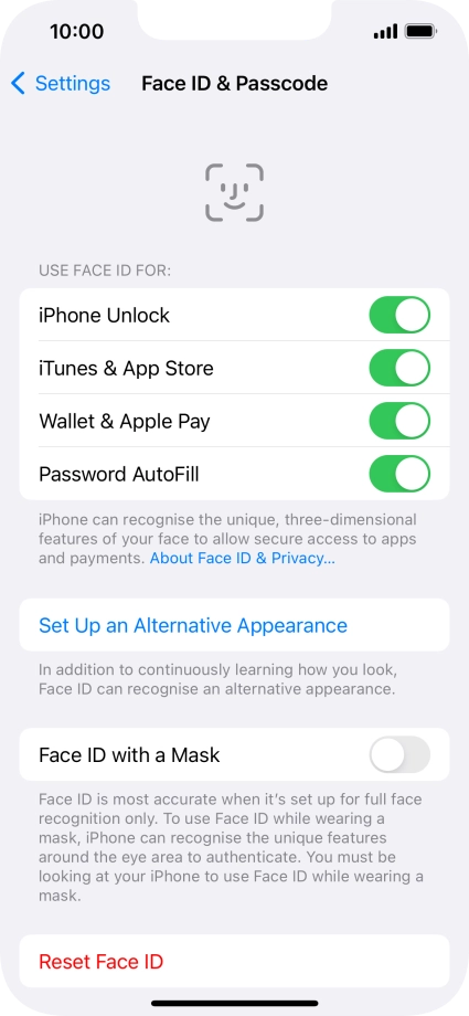 Press the indicators next to the required settings to turn them on or off.