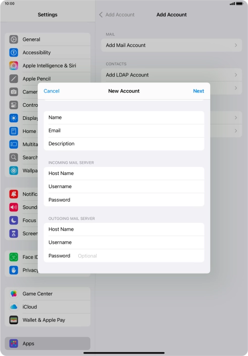 Press Password and key in the password for your email account. Please note that if you're using Vodafone's outgoing server, leave the password field empty.