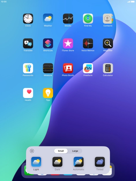 Press the required setting to select the size of app icons on the home screen.