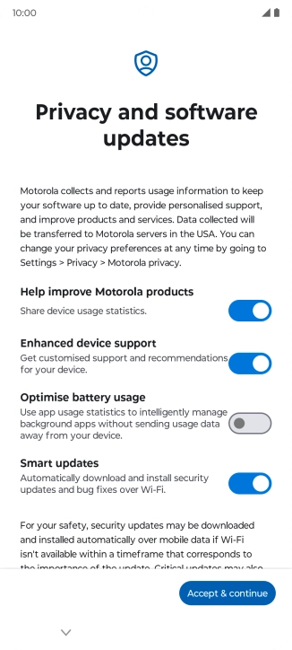 Press the indicators next to the required settings to turn the functions on or off.