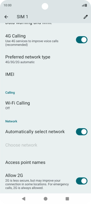 Press Preferred network type.