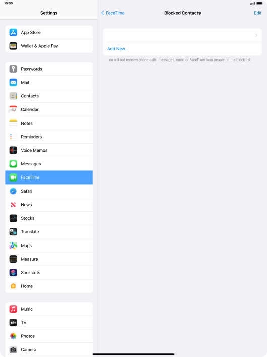 Press Add New... and follow the instructions on the screen to block a contact.
