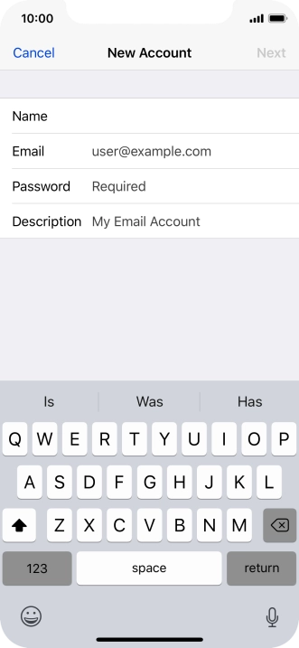Press Email and key in your email address.
