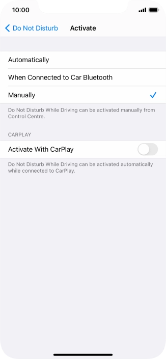 Press the required setting.