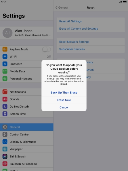 Press the required setting.