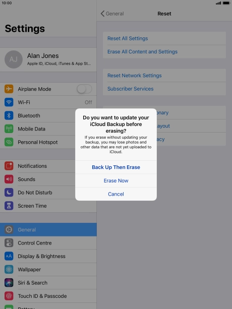 Press the required setting.