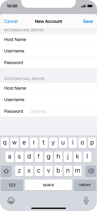 Press Password and key in the password for your email account. Please note that if you're using Vodafone's outgoing server, leave the password field empty.