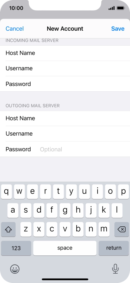 Press Password and key in the password for your email account. Please note that if you're using Vodafone's outgoing server, leave the password field empty.