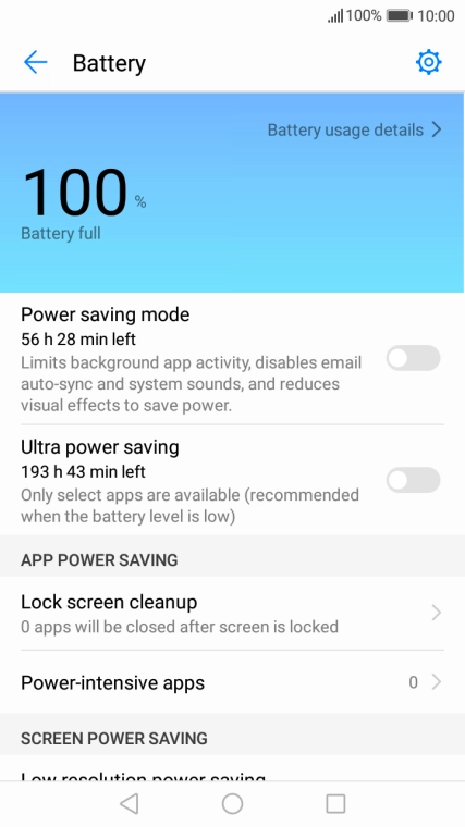 Press the indicator next to the required setting to turn on low power mode.