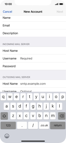 Press Username and key in the username for your email account.
